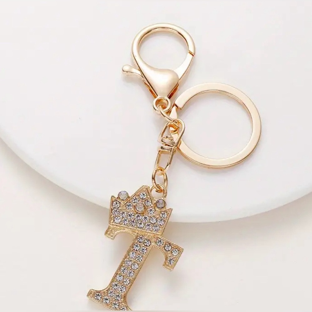 1pc Metal Alloy Rhinestone English Crown Letters  (A) Keychain Set - Picture 2 of 2